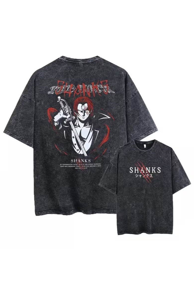 One Piece Shanks Baskılı Unisex Yıkamalı Vintage Oversize T-Shirt
