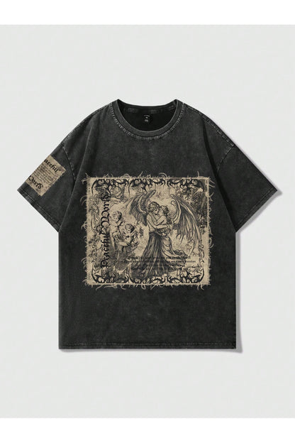 Vintage Anime Acid-Washed Yıkamalı Oversize T-Shirt