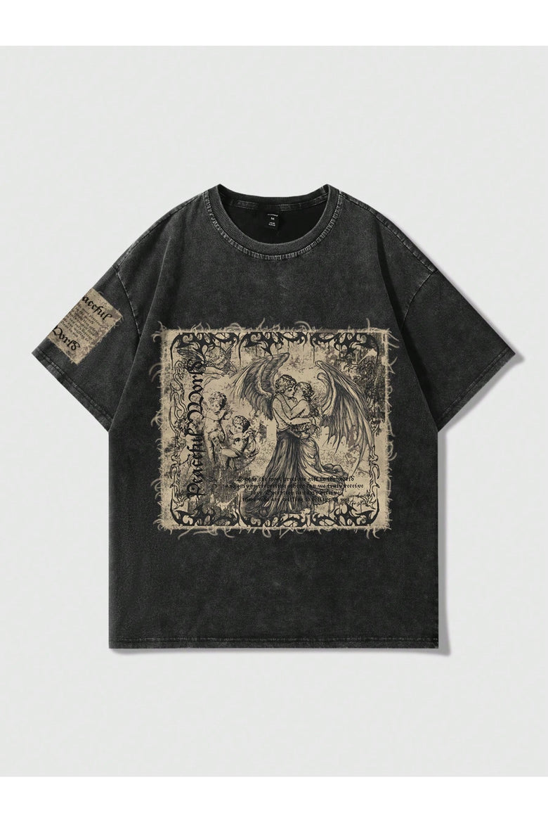 Vintage Anime Acid-Washed Yıkamalı Oversize T-Shirt
