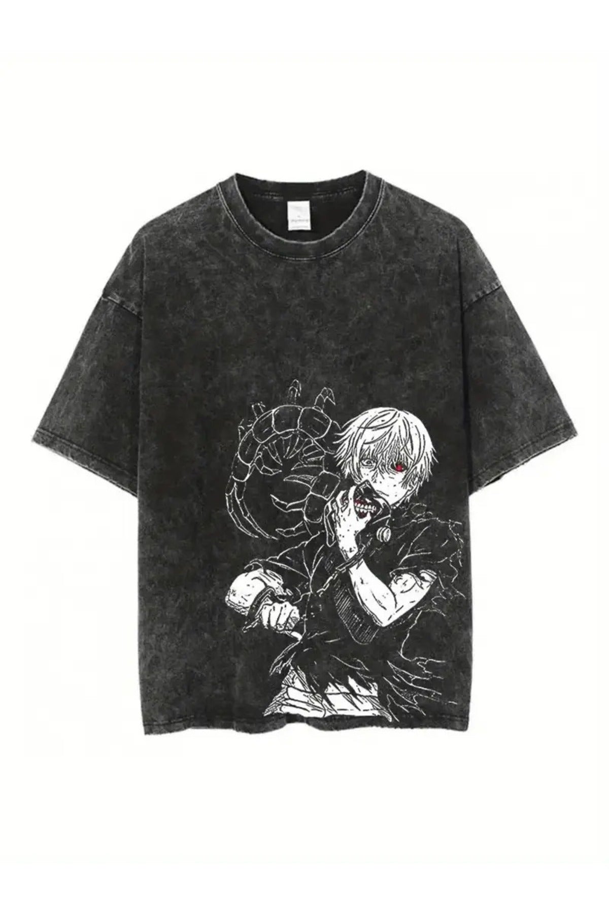 Tokyo Gholul Anime Baskılı Yıkamalı Vintage Unisex Oversize T-Shirt