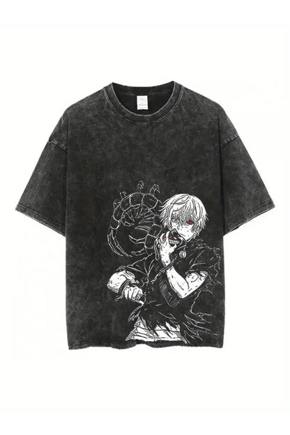 Tokyo Gholul Anime Baskılı Yıkamalı Vintage Unisex Oversize T-Shirt