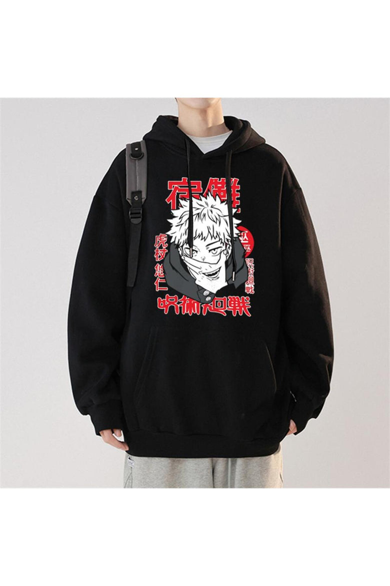 Jujutsu Kaisen Poster Baskılı Siyah Unisex Oversize Kapüşonlu Sweatshirt