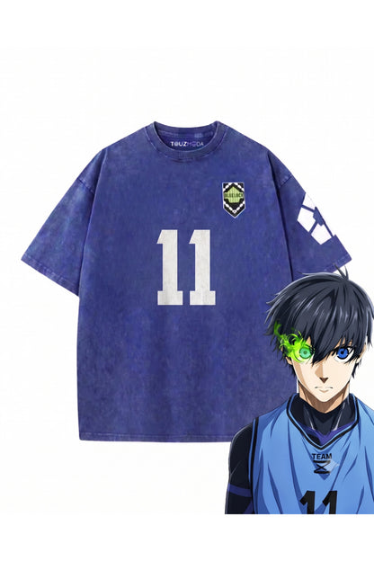 Blue Lock Mavi Anime Unisex Oversize Eskitme T-shirt