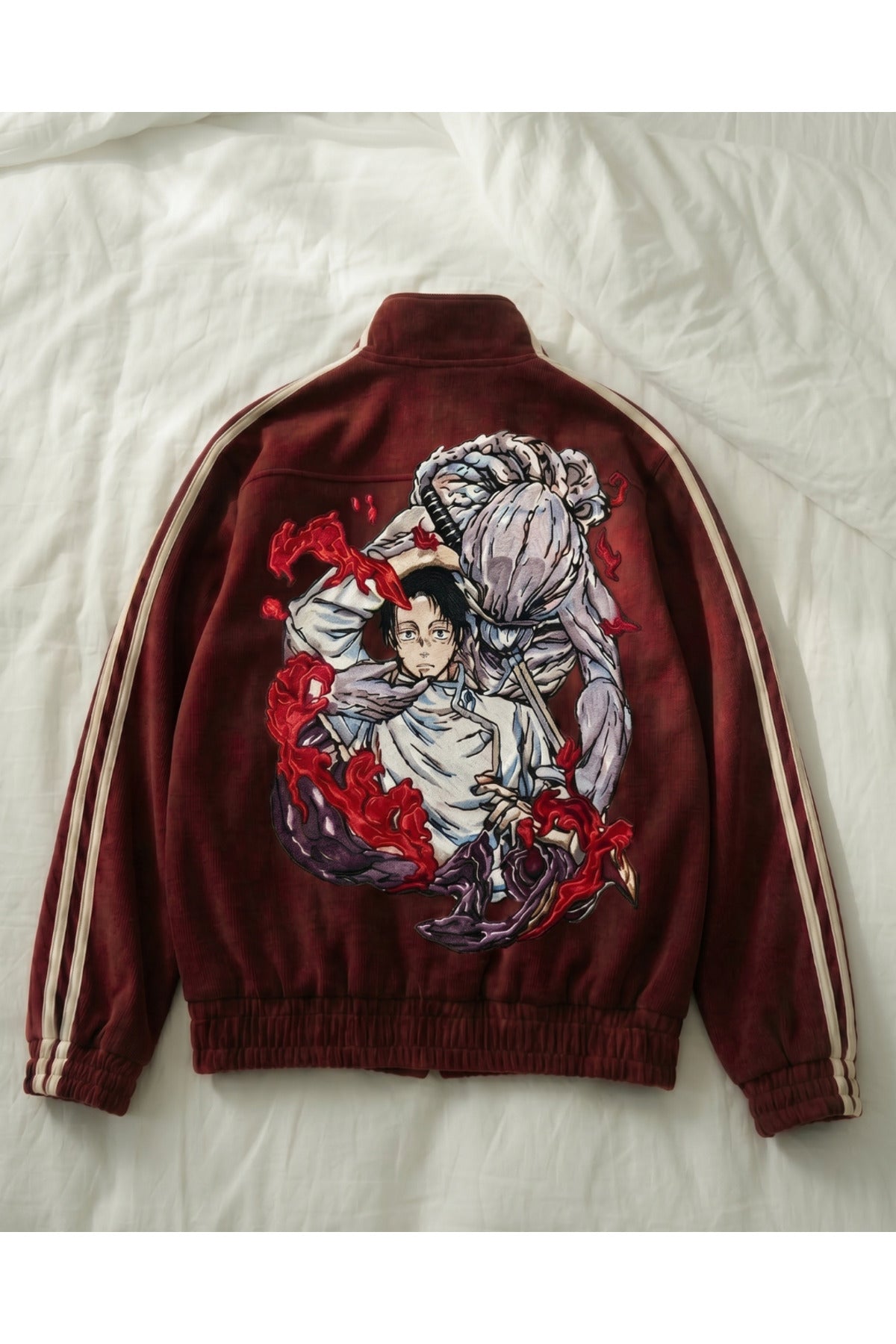 Jujutsu Kaisen Çift Çizgili Baskılı Oversize China Unisex Ceket
