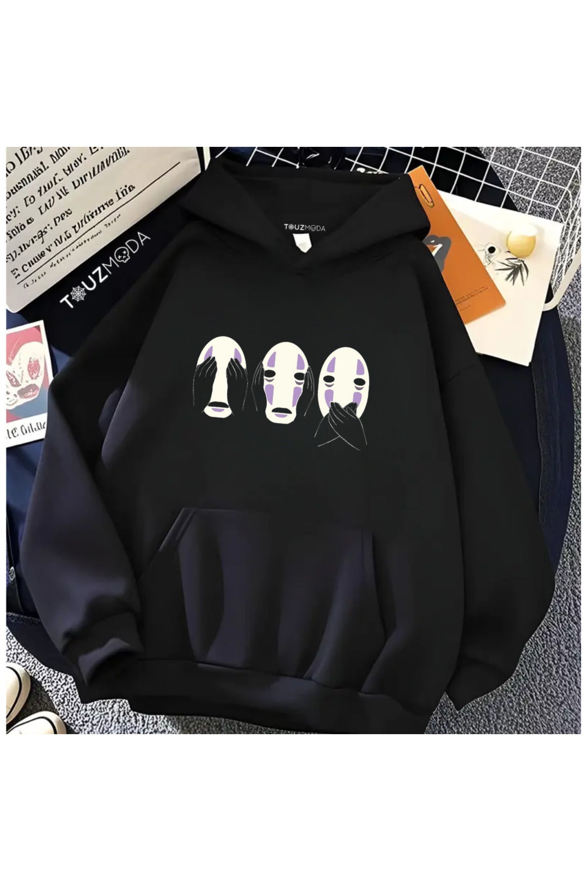 Anime Totoro Baskılı Unisex Oversize Kapüşonlu Sweatshirt Hoodie
