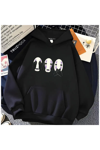 Anime Totoro Baskılı Unisex Oversize Kapüşonlu Sweatshirt Hoodie