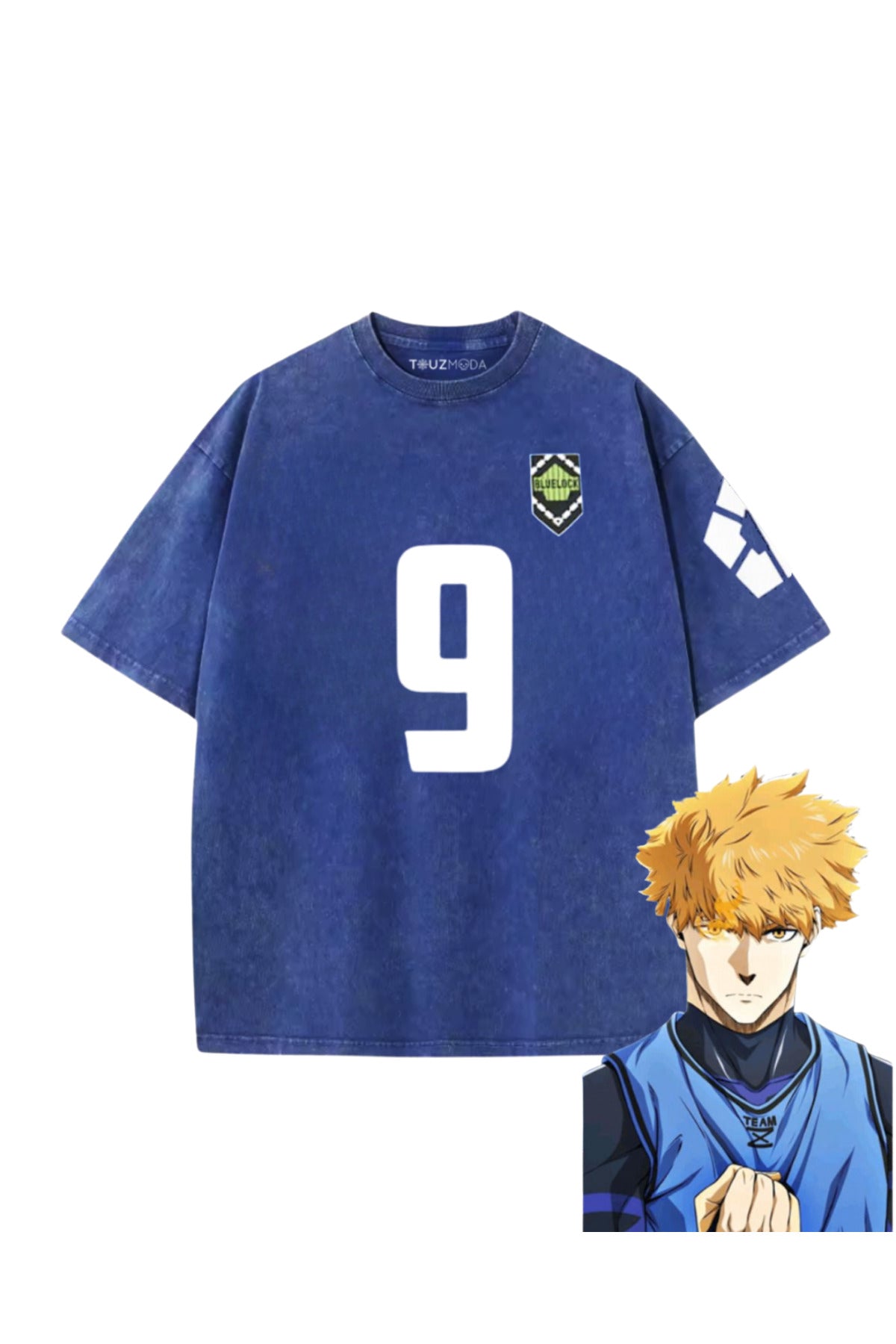 Blue Lock Mavi Anime Unisex Oversize Eskitme T-shirt