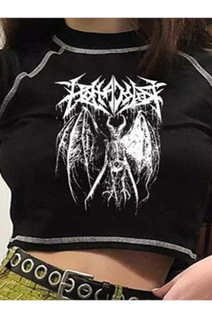 Gothic Harajuku Fashion Winged Skeleton Yarım Kadın T-shirt Anime