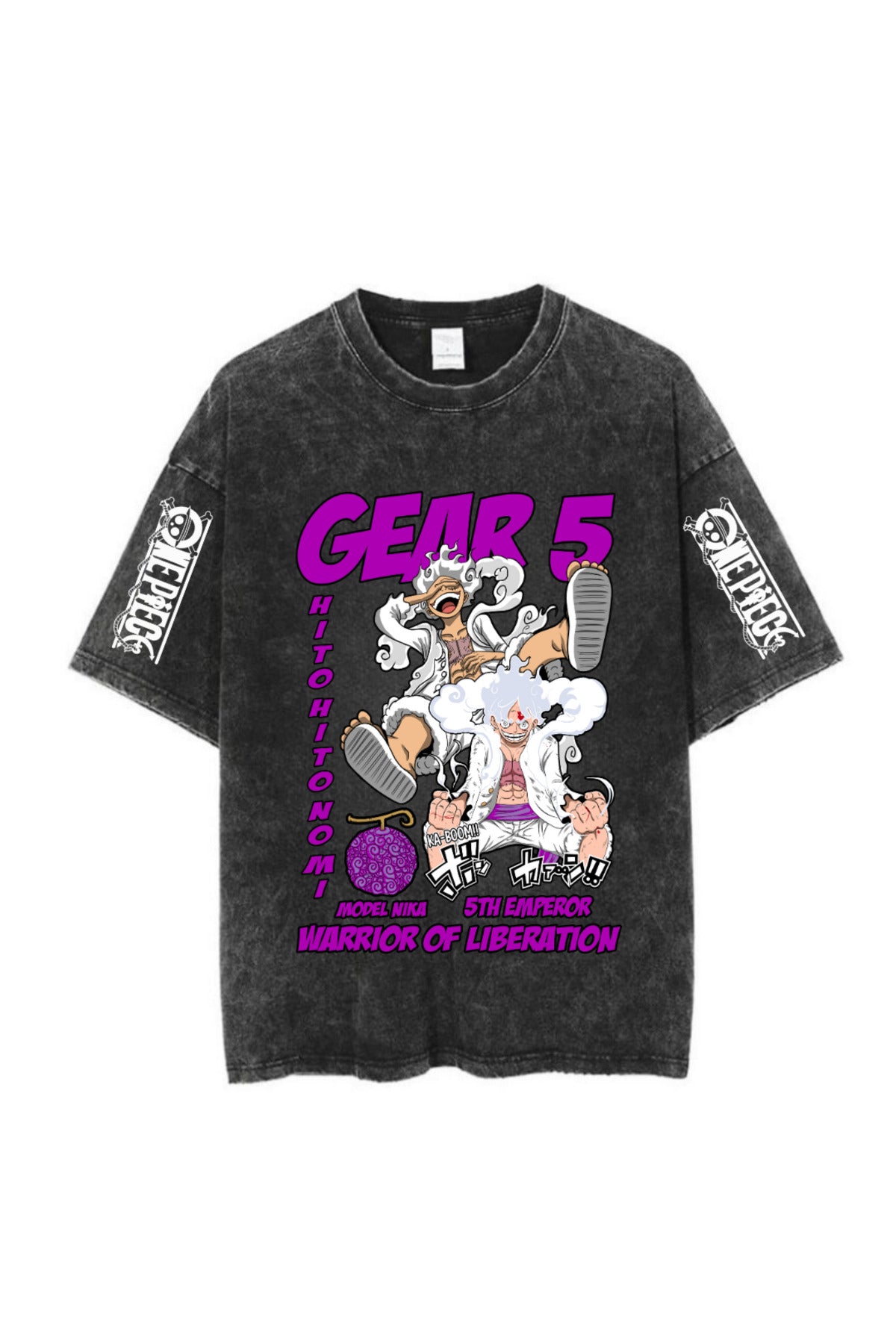 Yıkamalı Anime One Piece Gear Five Baskılı Unisex Oversize Vintage T-shirt