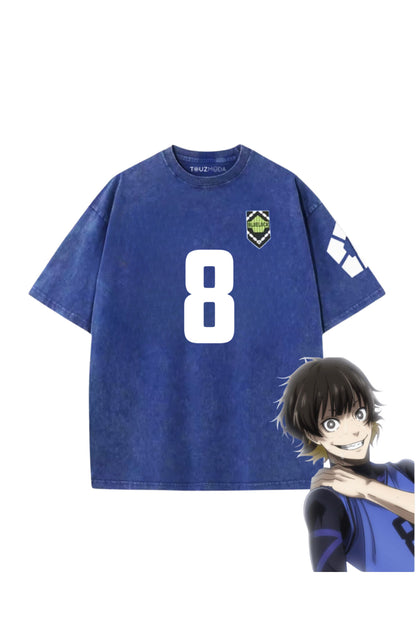 Blue Lock Mavi Anime Unisex Oversize Eskitme T-shirt