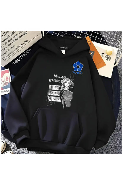 Blue Lock Baskılı Unisex Oversize Kapüşonlu Sweatshirt Hoodie