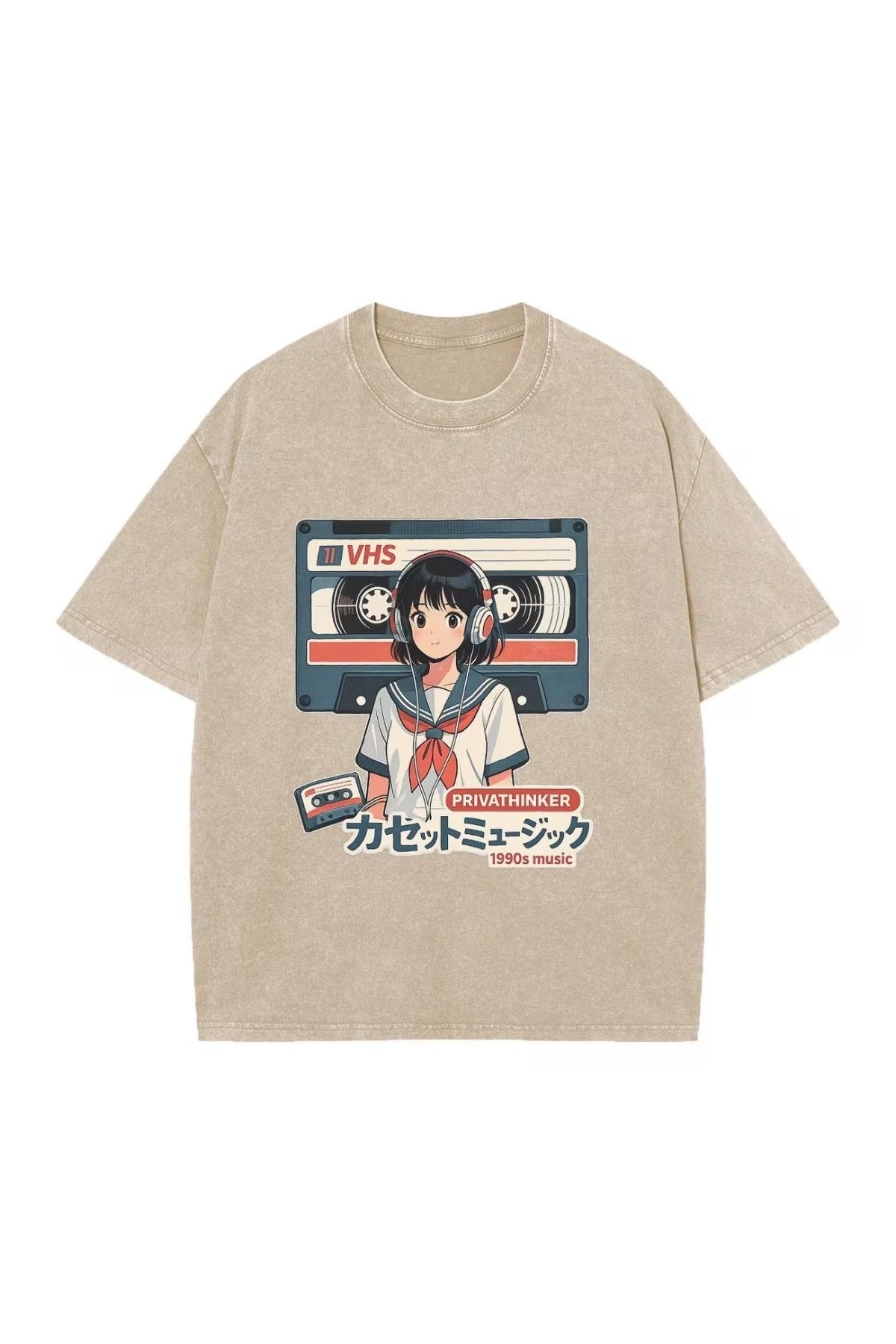 Retro Anime Girl VHS Unisex Yıkamalı Vintage Oversize T-shirt