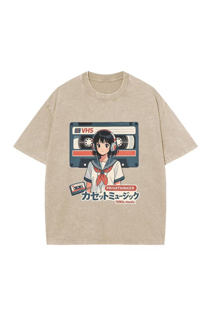 Retro Anime Girl VHS Unisex Yıkamalı Vintage Oversize T-shirt