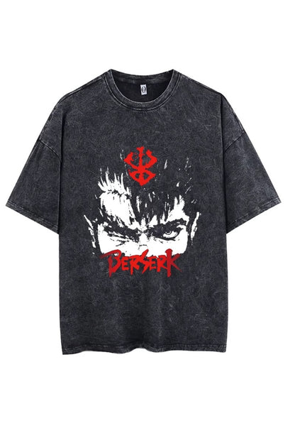 Anime Berserk Baskılı Yıkamalı Vintage Unisex Oversize T-Shirt