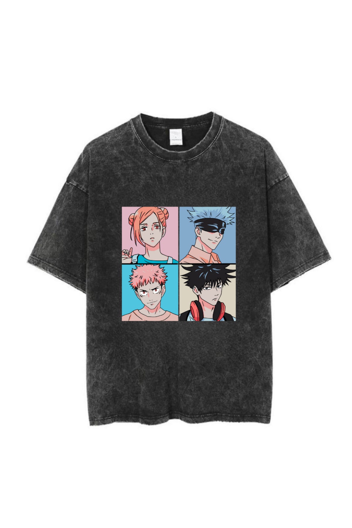 Yıkamalı Anime Jujutsu Kaisen Baskılı Unisex Oversize Vintage T-shirt