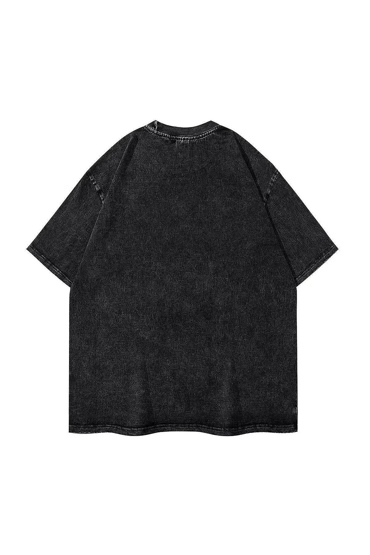 Yıkamalı Anime One Baskılı Unisex Oversize Vintage T-shirt