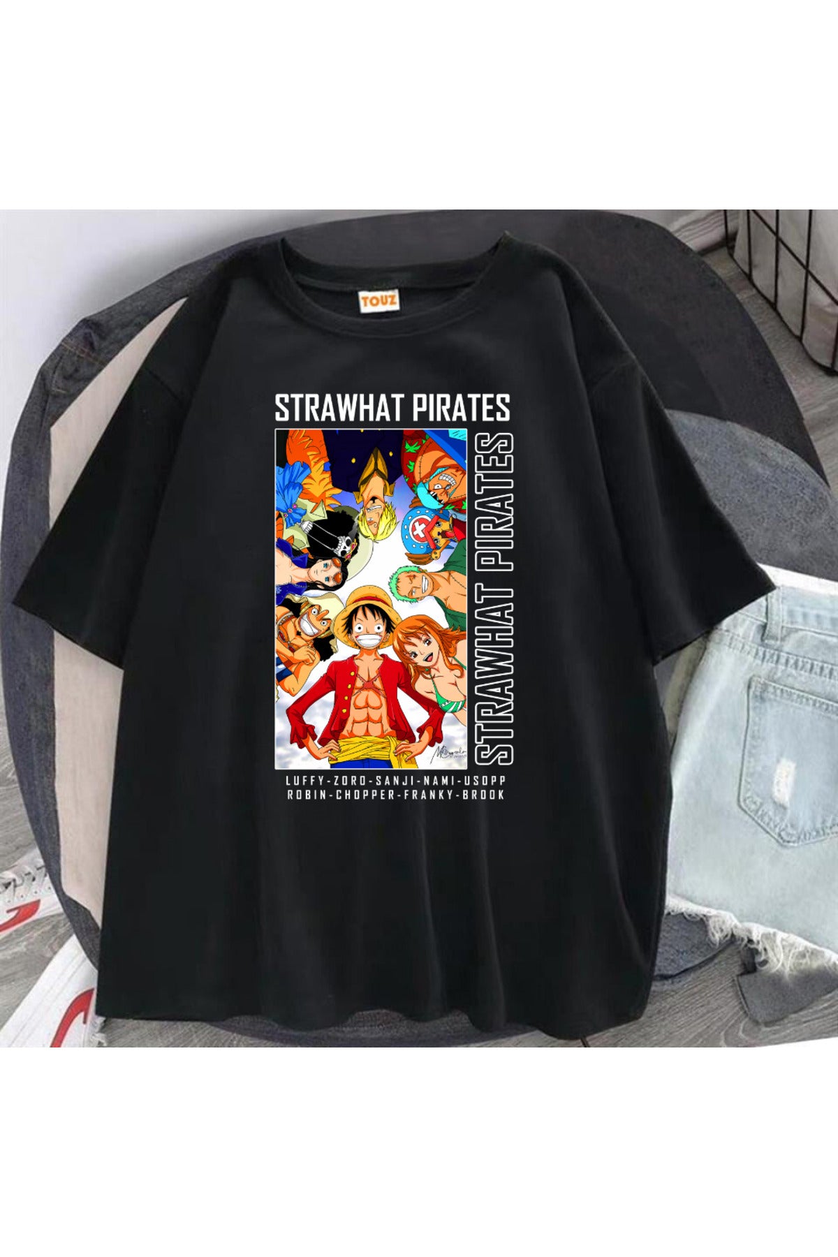 Harajuku Anime One Piece Strawhat Siyah Oversize T-Shirt