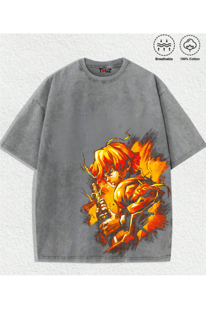 Anime Demon Slayer Zenitsu Baskılı Unisex Oversize T-Shirt