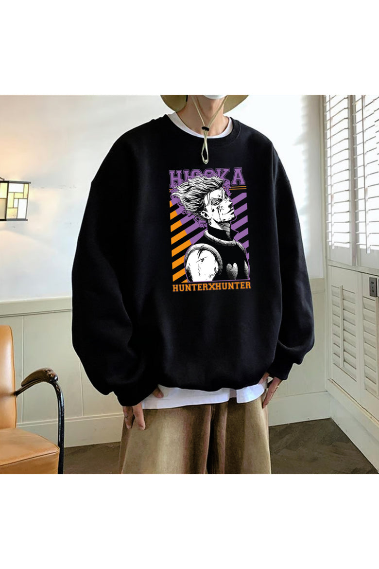 Anime Hunter X Hunter Hisoka Baskılı Siyah Unisex Oversize Bisiklet Yaka Sweatshirt