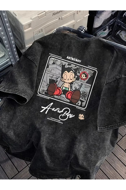 AstroBoy Anime Baskılı Yıkamalı Vintage Unisex Oversize T-Shirt