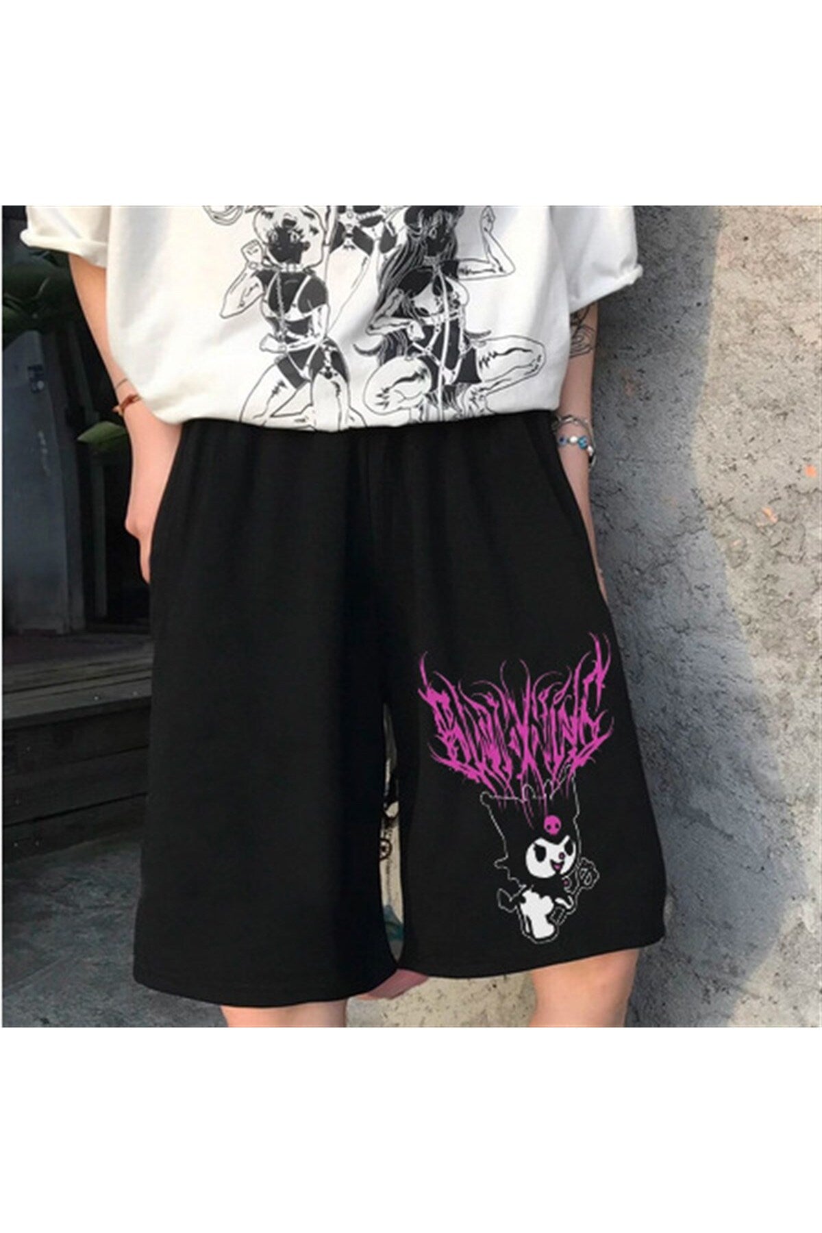 Peak&life Touz Anime Harajuku Kuromi Sanrio Penye Unisex Şort
