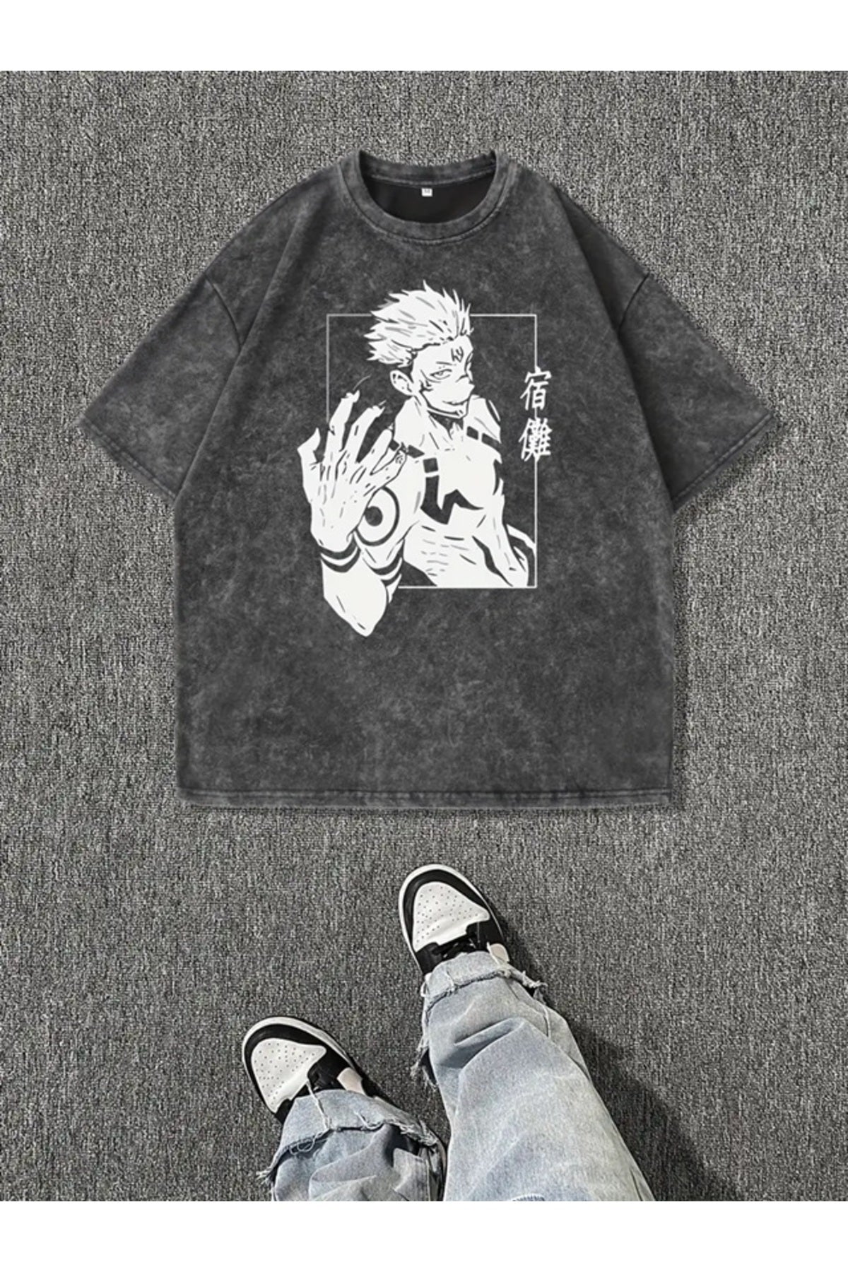 Anime Jujutsu Kaisen Baskılı Oversize Vintage Tshirt