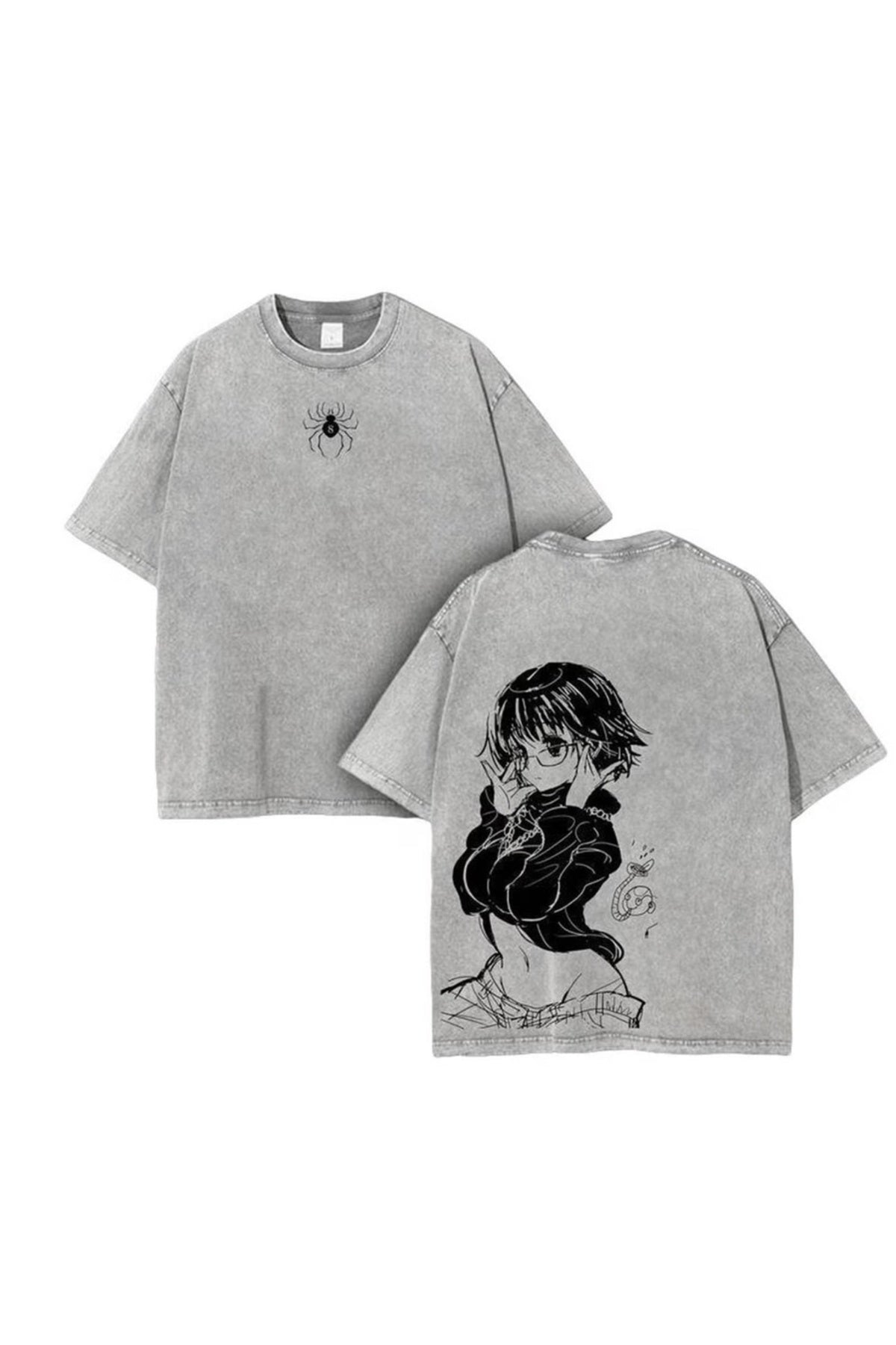 Anime Hunter X Hunter Baskılı Yıkamalı Vintage Unisex Oversize T-Shirt