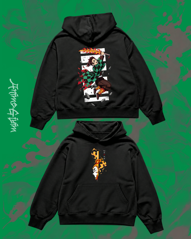 Anime Demon Slayer Tasarımlı Siyah İçi Polarlı Kapüşonlu Sweatshirt