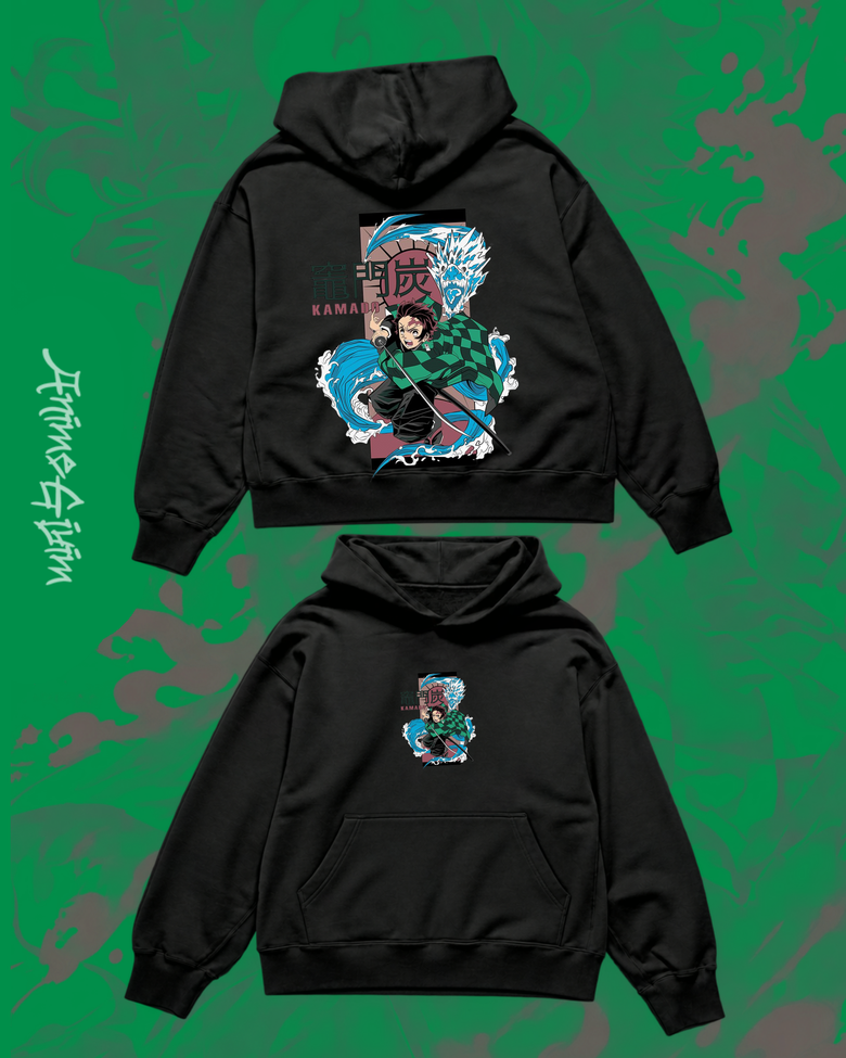 Anime Demon Slayer Tasarımlı Siyah İçi Polarlı Kapüşonlu Sweatshirt