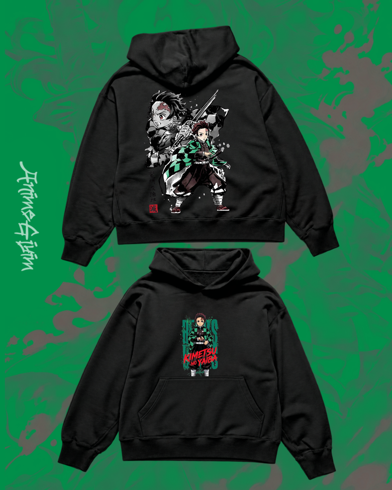 Anime Demon Slayer Tasarımlı Siyah İçi Polarlı Kapüşonlu Sweatshirt
