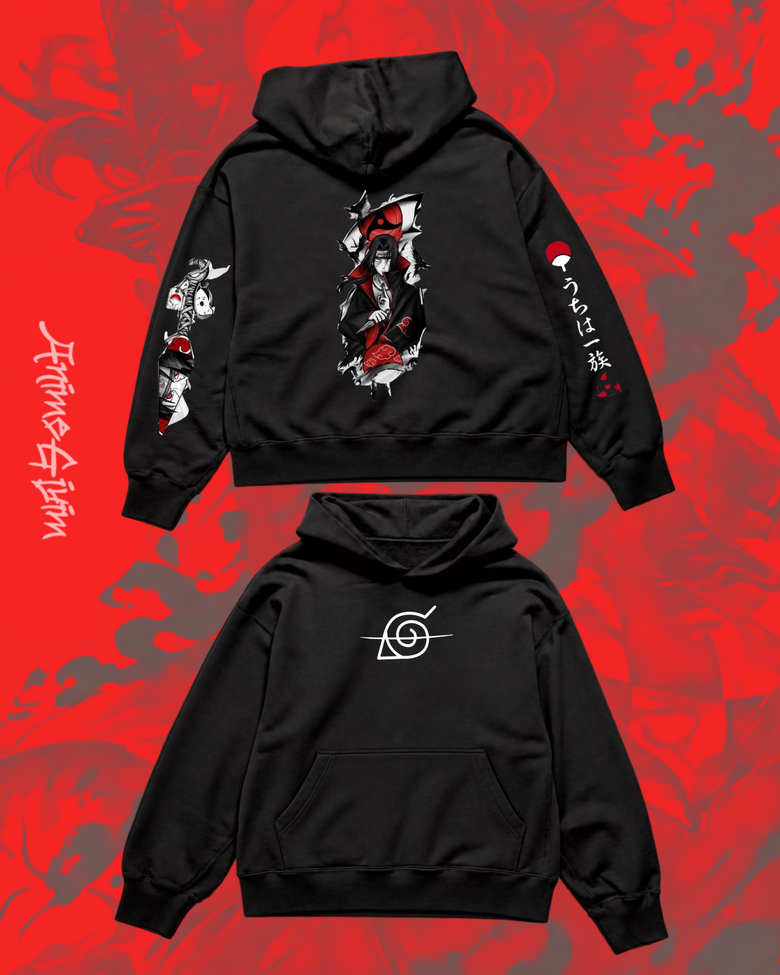 Naruto Itachi Uchiha Göz Tasarımlı Siyah İçi Polarlı Kapüşonlu Sweatshirt