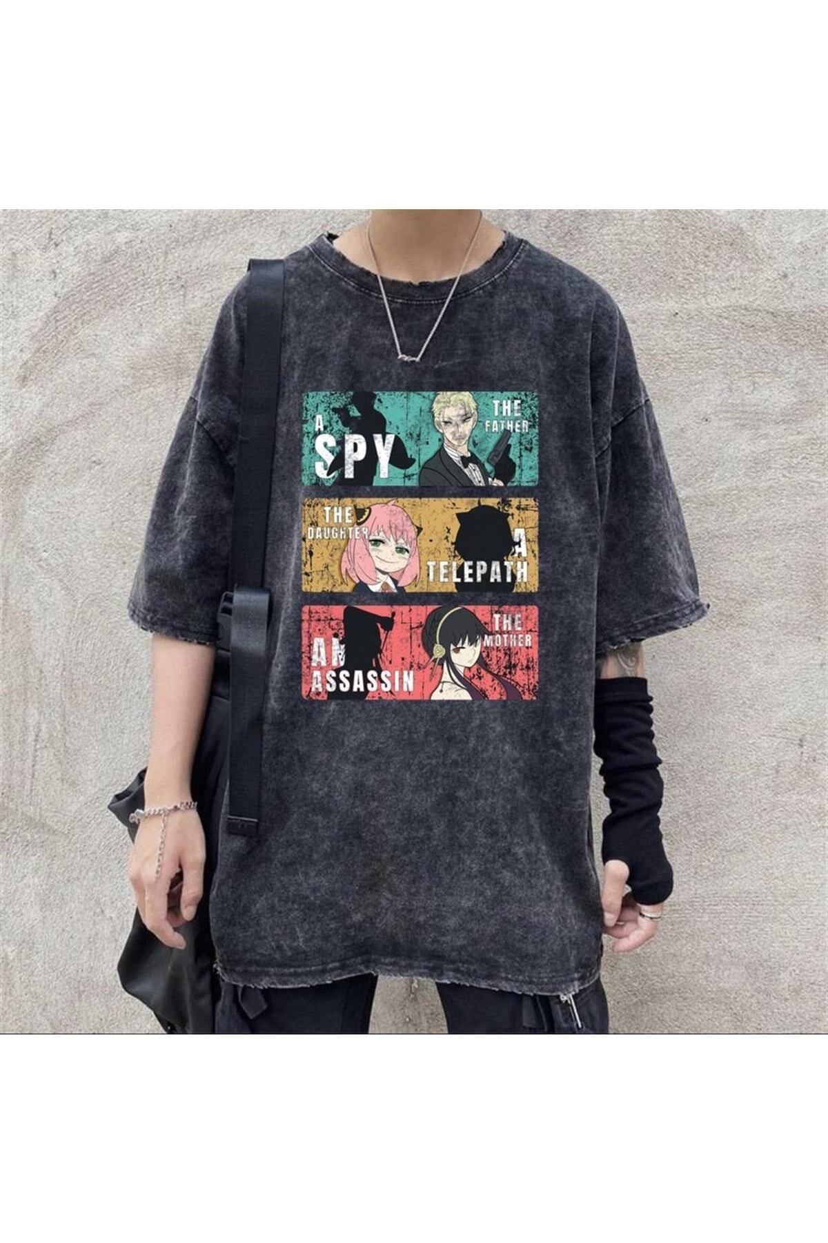 Yıkamalı Triple Anime Kolaj Unisex Eskitme T-shirt
