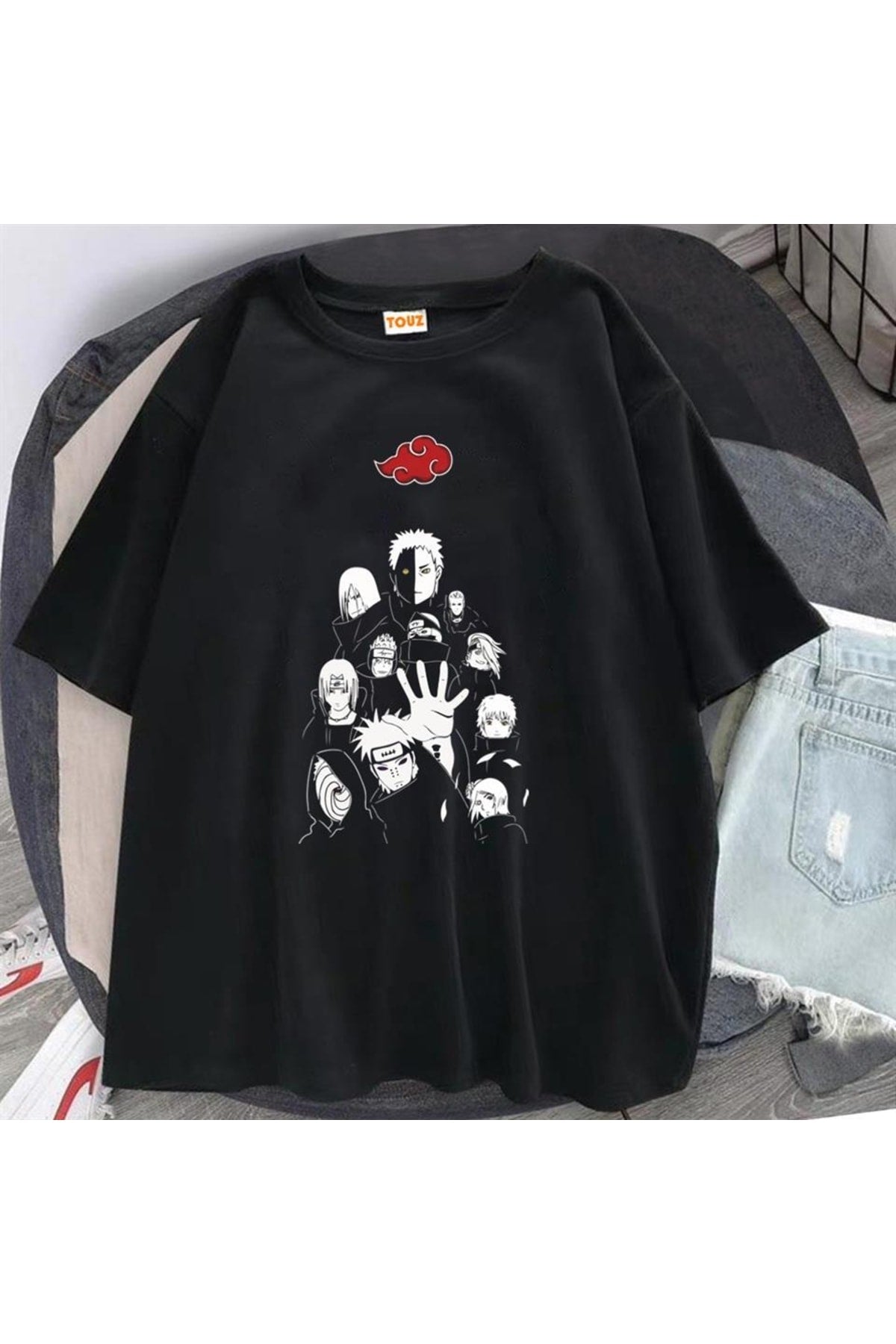 Naruto Uchihas Baskılı Siyah Unisex Oversize T-shirt