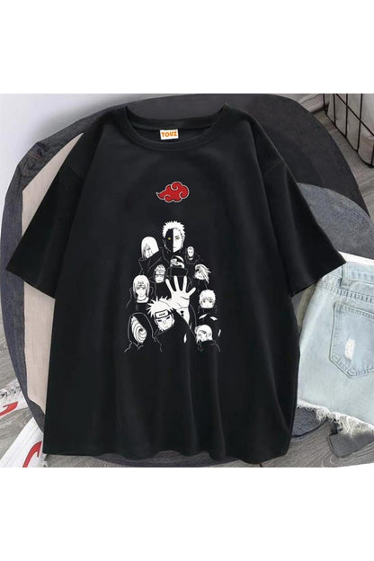 Naruto Uchihas Baskılı Siyah Unisex Oversize T-shirt