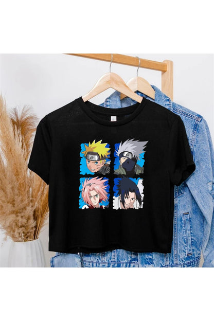 Eyl Anime Naruto Baskılı Siyah Crop