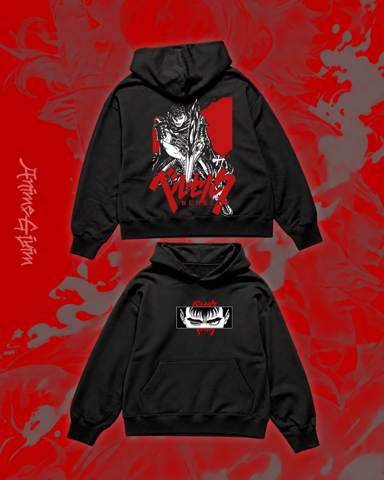 Anime Berserk Tasarımlı Siyah İçi Polarlı Kapüşonlu Sweatshirt
