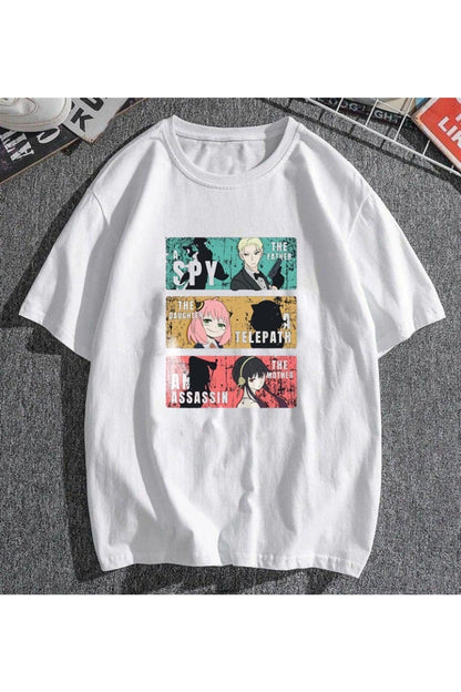 Triple Anime Kolaj Beyaz Unisex Oversize T-shirt