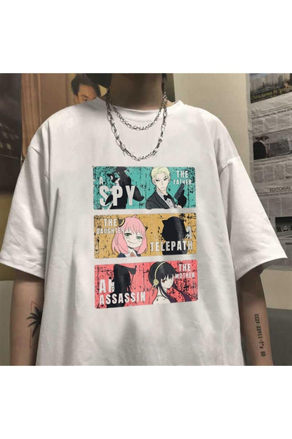Triple Anime Kolaj Beyaz Unisex Oversize T-shirt