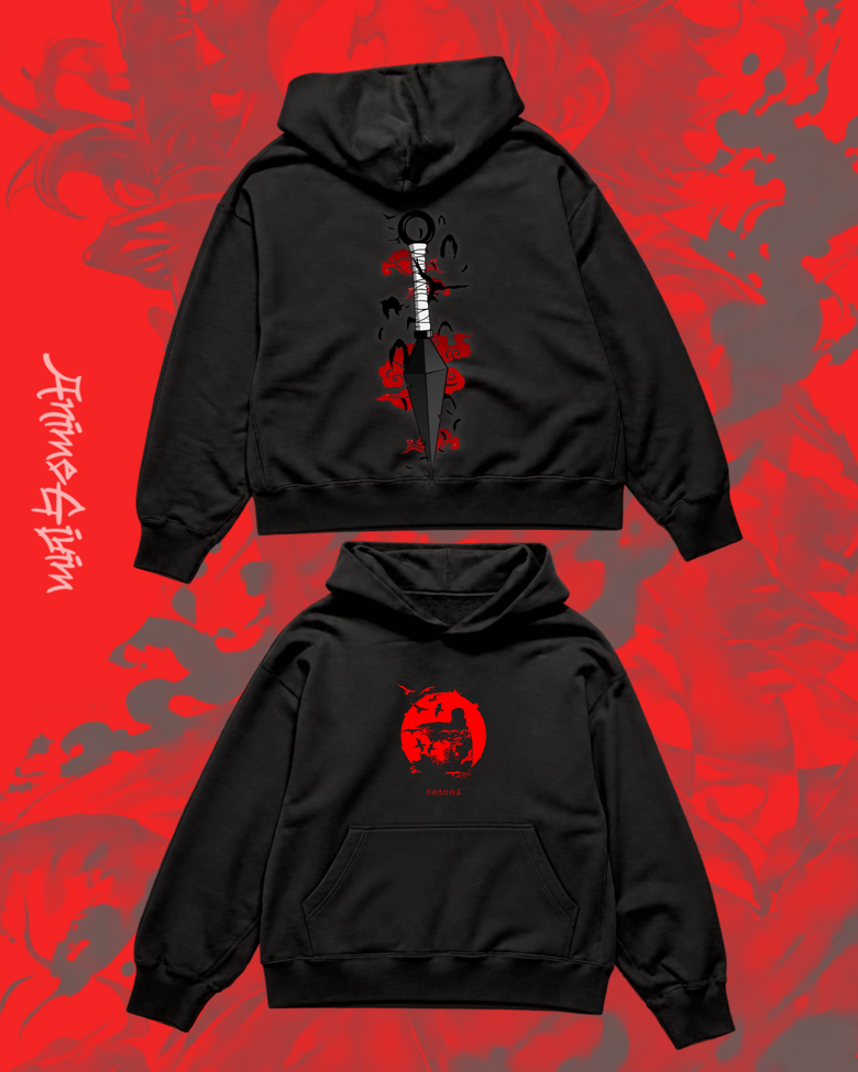 Naruto Itachi Uchiha Göz Tasarımlı Siyah İçi Polarlı Kapüşonlu Sweatshirt
